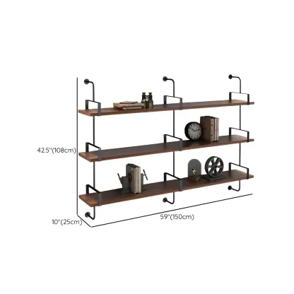 Industrial Wide 3-Tier Wooden Floating Bookcase Image - 25