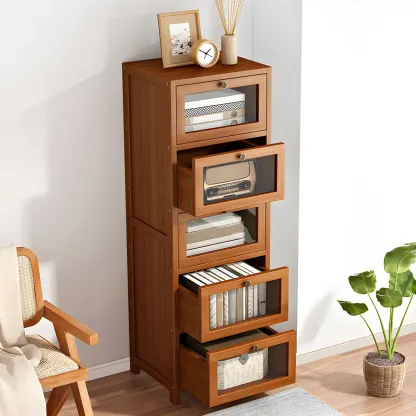 Narrow Wooden Multi-Drawer Corner Display Cabinet Image - 1