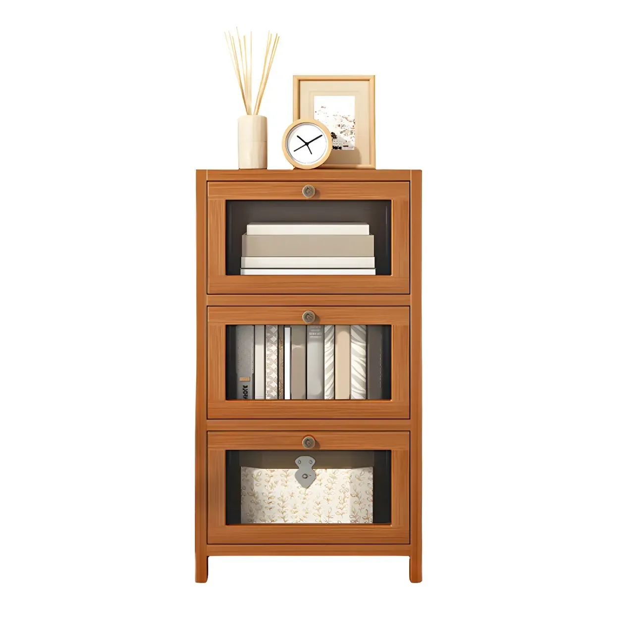 Narrow Wooden Multi-Drawer Corner Display Cabinet Image - 2