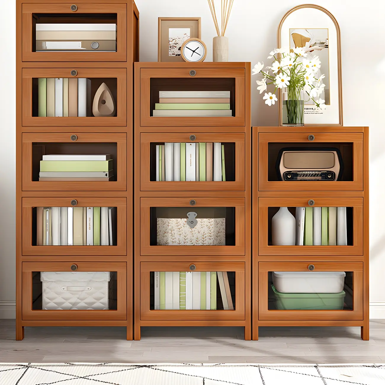 Narrow Wooden Multi-Drawer Corner Display Cabinet Image - 5 | homeyfad