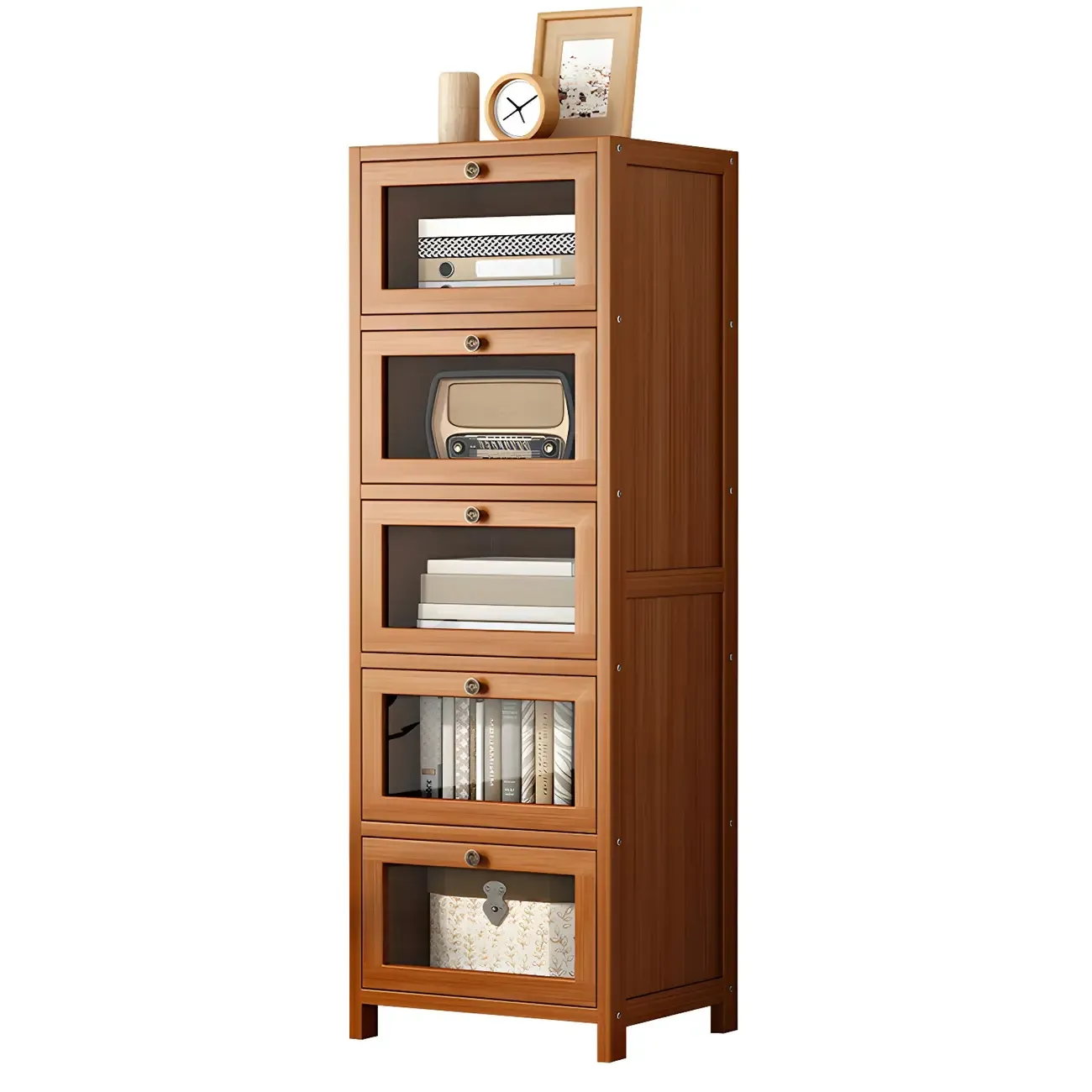 Narrow Wooden Multi-Drawer Corner Display Cabinet | HomeyFad