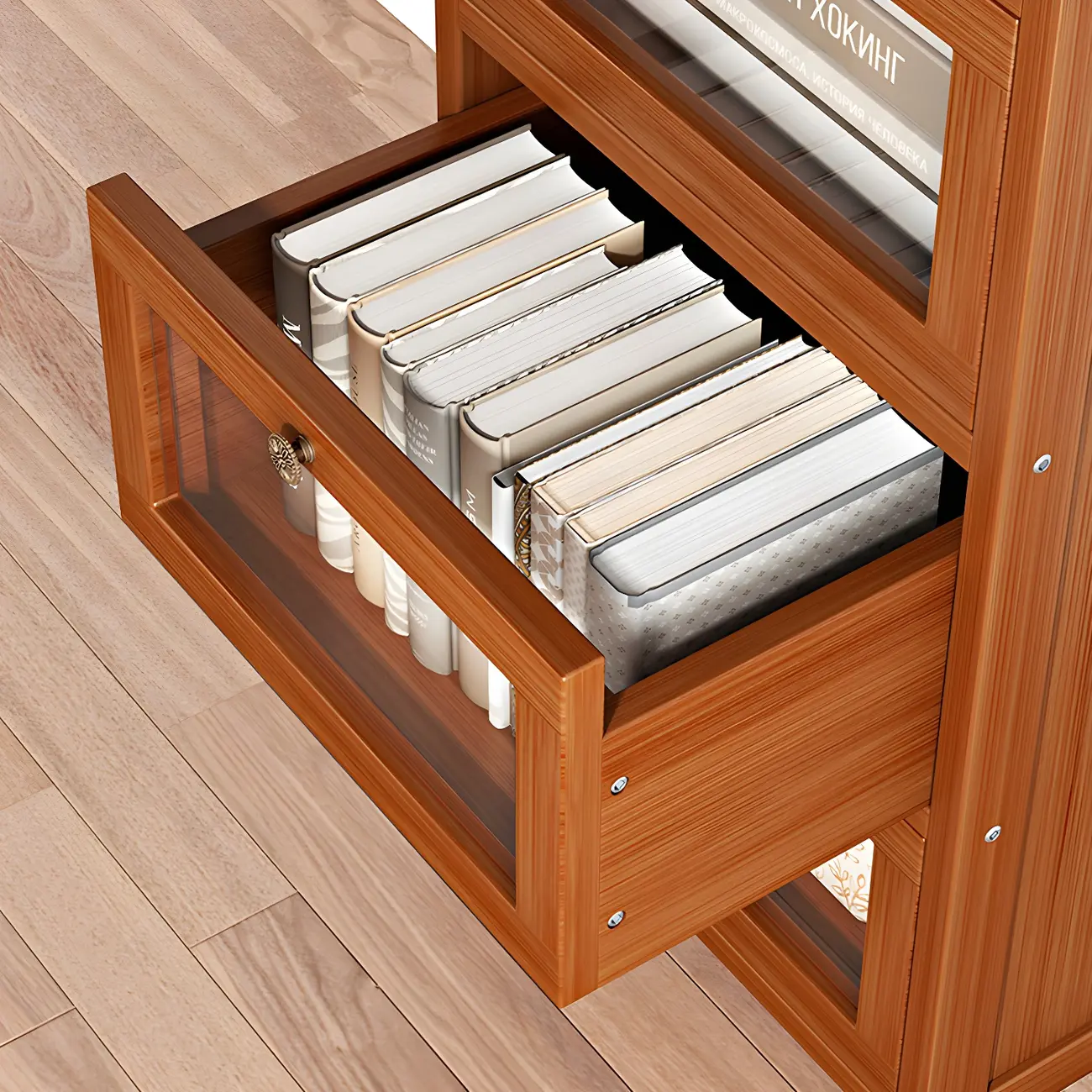 Narrow Wooden Multi-Drawer Corner Display Cabinet Image - 8 | homeyfad