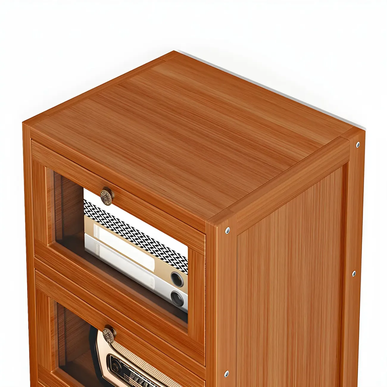 Narrow Wooden Multi-Drawer Corner Display Cabinet Image - 10