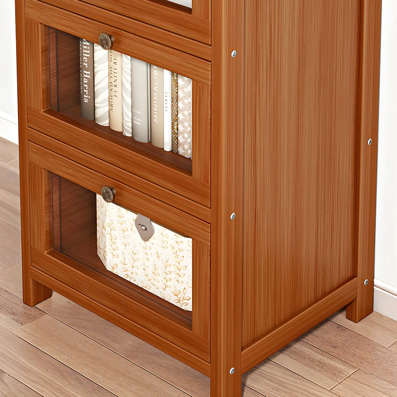 Narrow Wooden Multi-Drawer Corner Display Cabinet Image - 11 | homeyfad