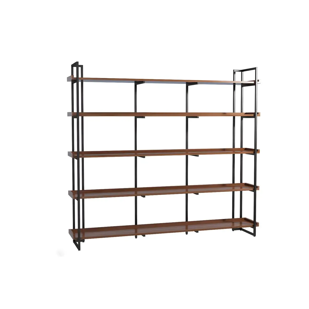 5-Shelf Industrial Metal &Wood Brown Display Bookcase Image - 4