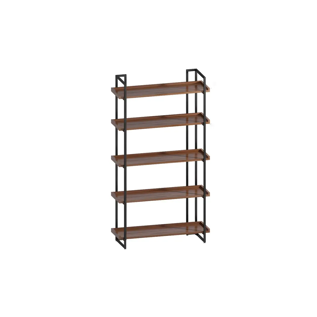 5-Shelf Industrial Metal &Wood Brown Display Bookcase Image - 5