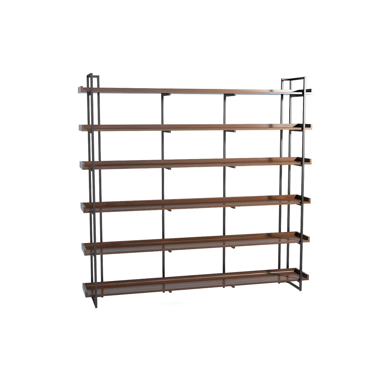 5-Shelf Industrial Metal &Wood Brown Display Bookcase Image - 6 | homeyfad