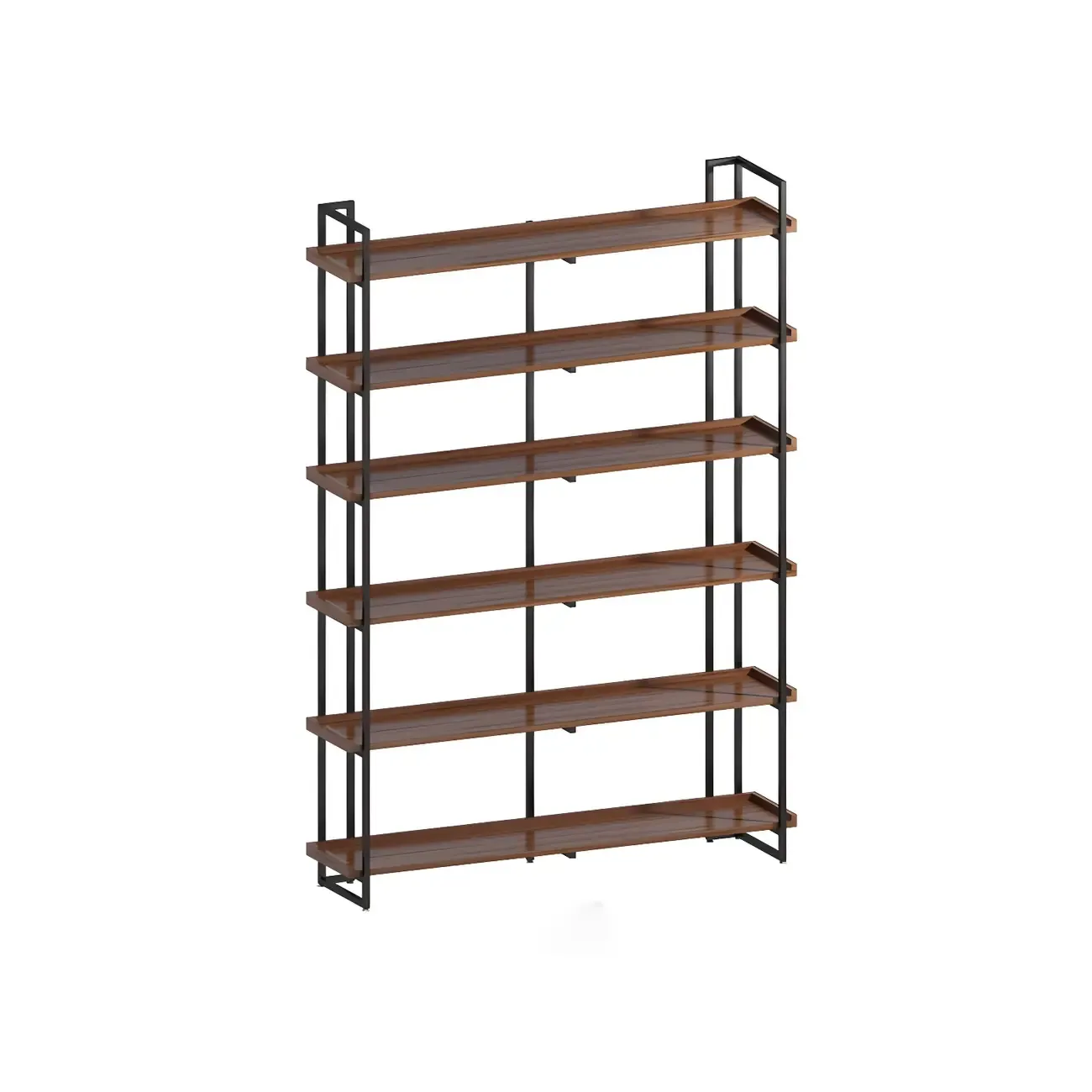5-Shelf Industrial Metal &Wood Brown Display Bookcase Image - 7