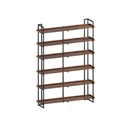 5-Shelf Industrial Metal &Wood Brown Display Bookcase Image - 7