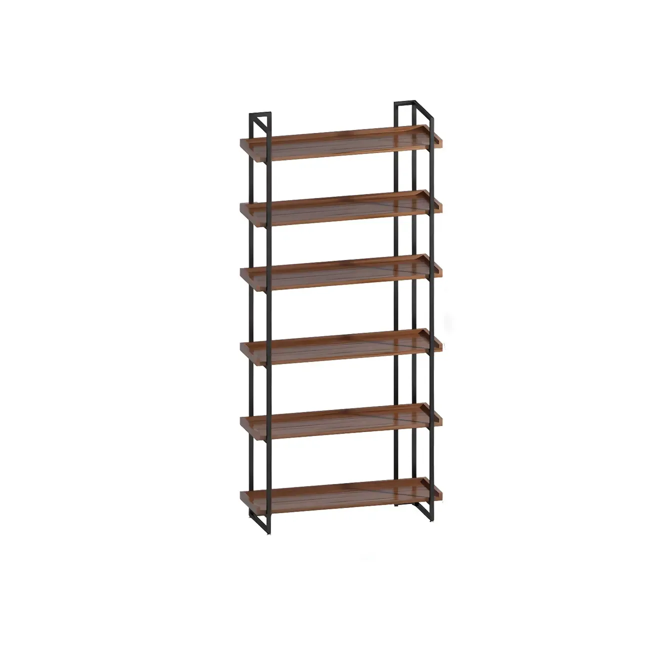 5-Shelf Industrial Metal &Wood Brown Display Bookcase Image - 9