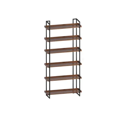 5-Shelf Industrial Metal &Wood Brown Display Bookcase Image - 9