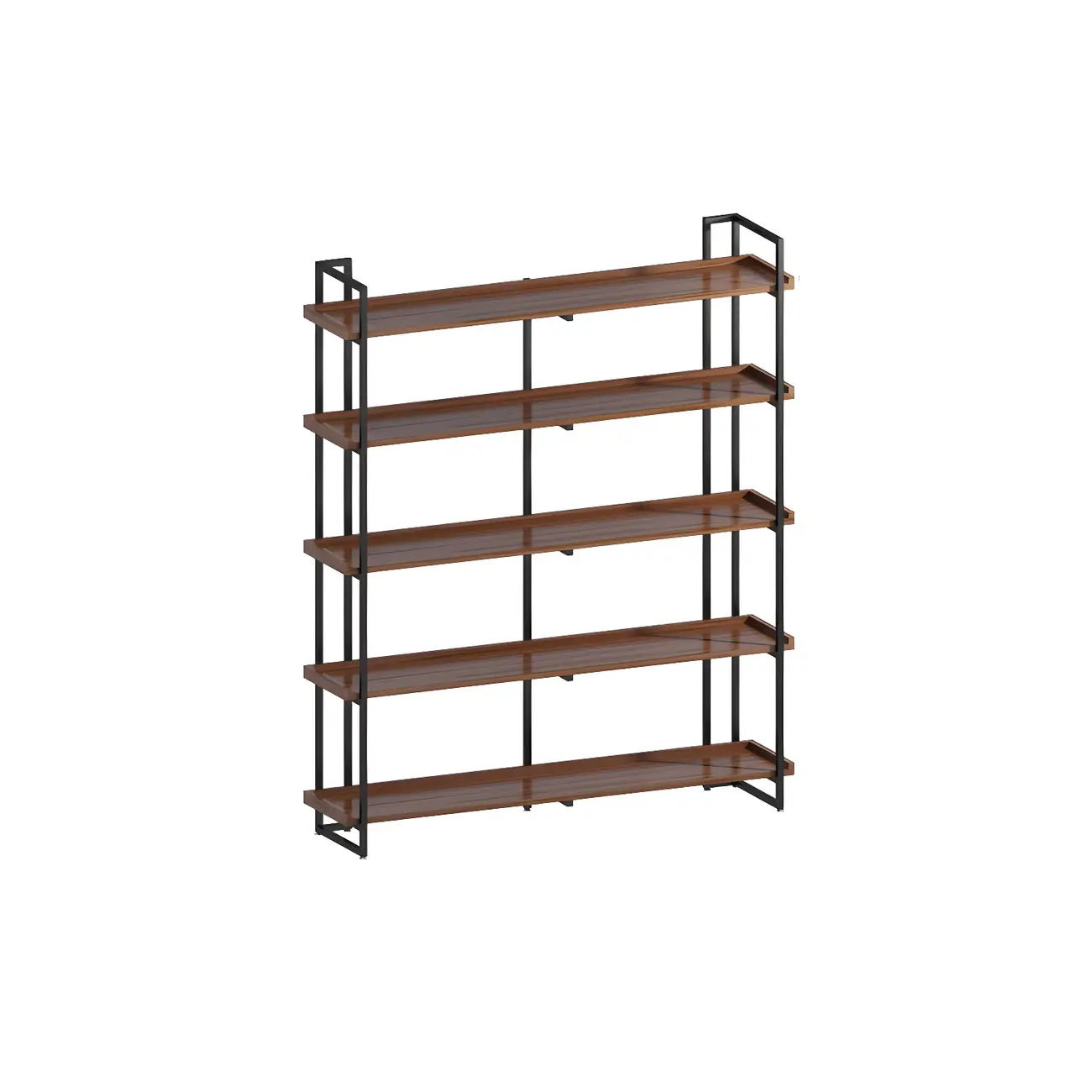5-Shelf Industrial Metal &Wood Brown Display Bookcase Image - 11 | homeyfad