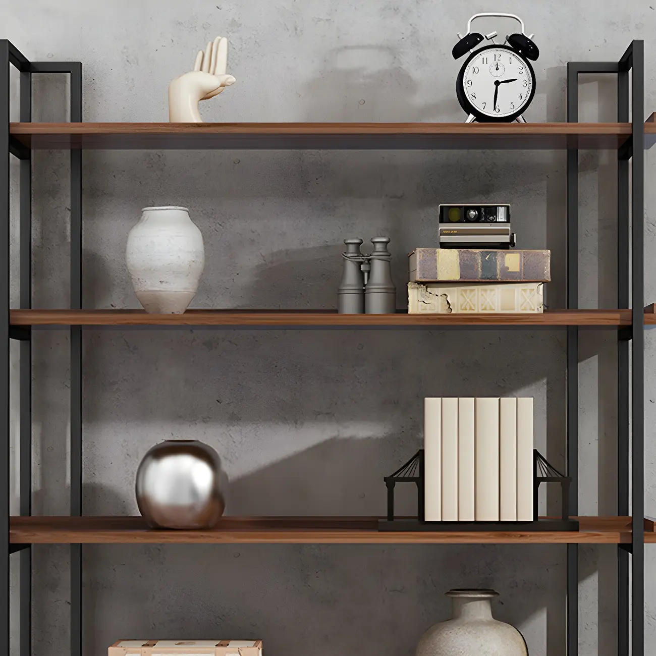 5-Shelf Industrial Metal &Wood Brown Display Bookcase Image - 13 | homeyfad