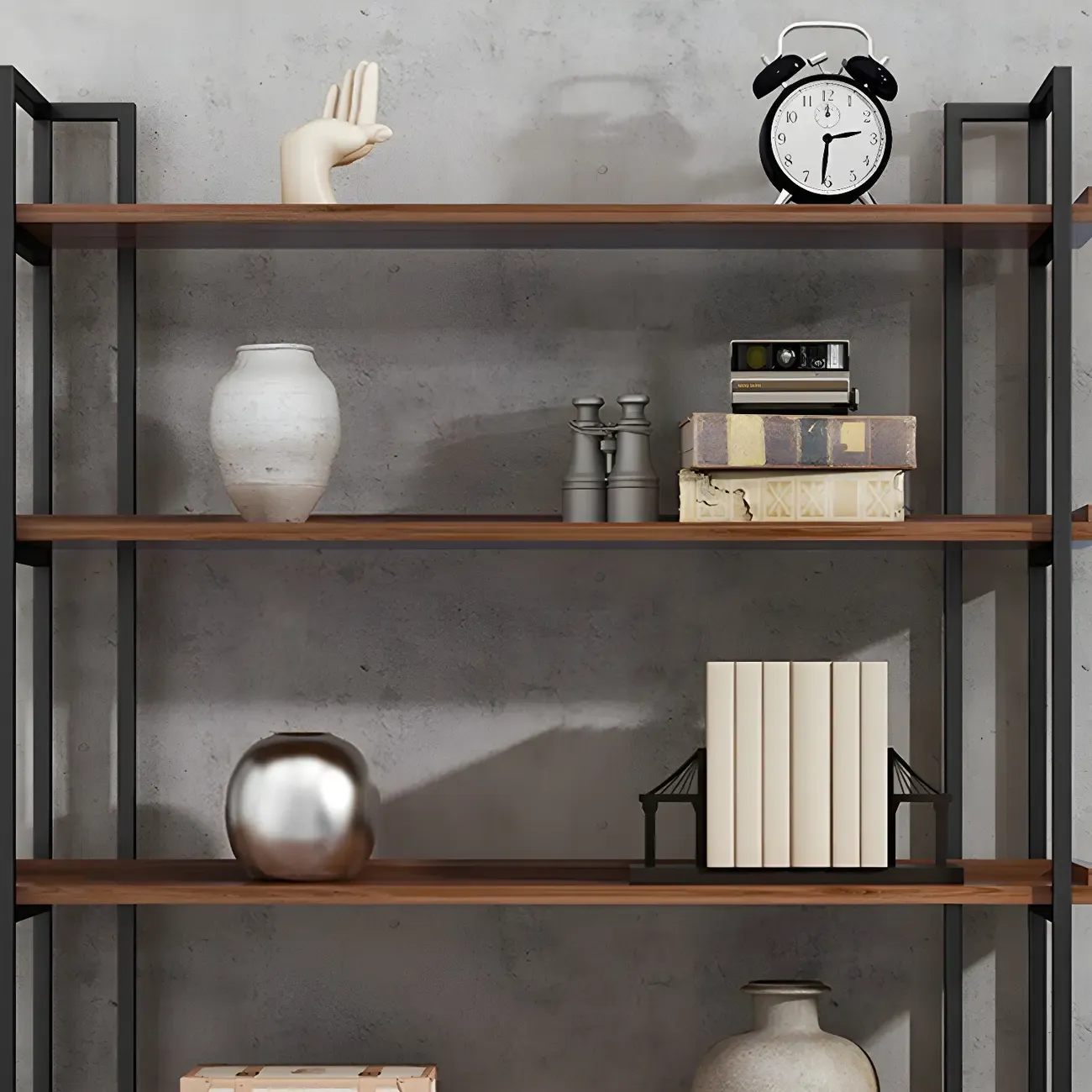 5-Shelf Industrial Metal &Wood Brown Display Bookcase Image - 13