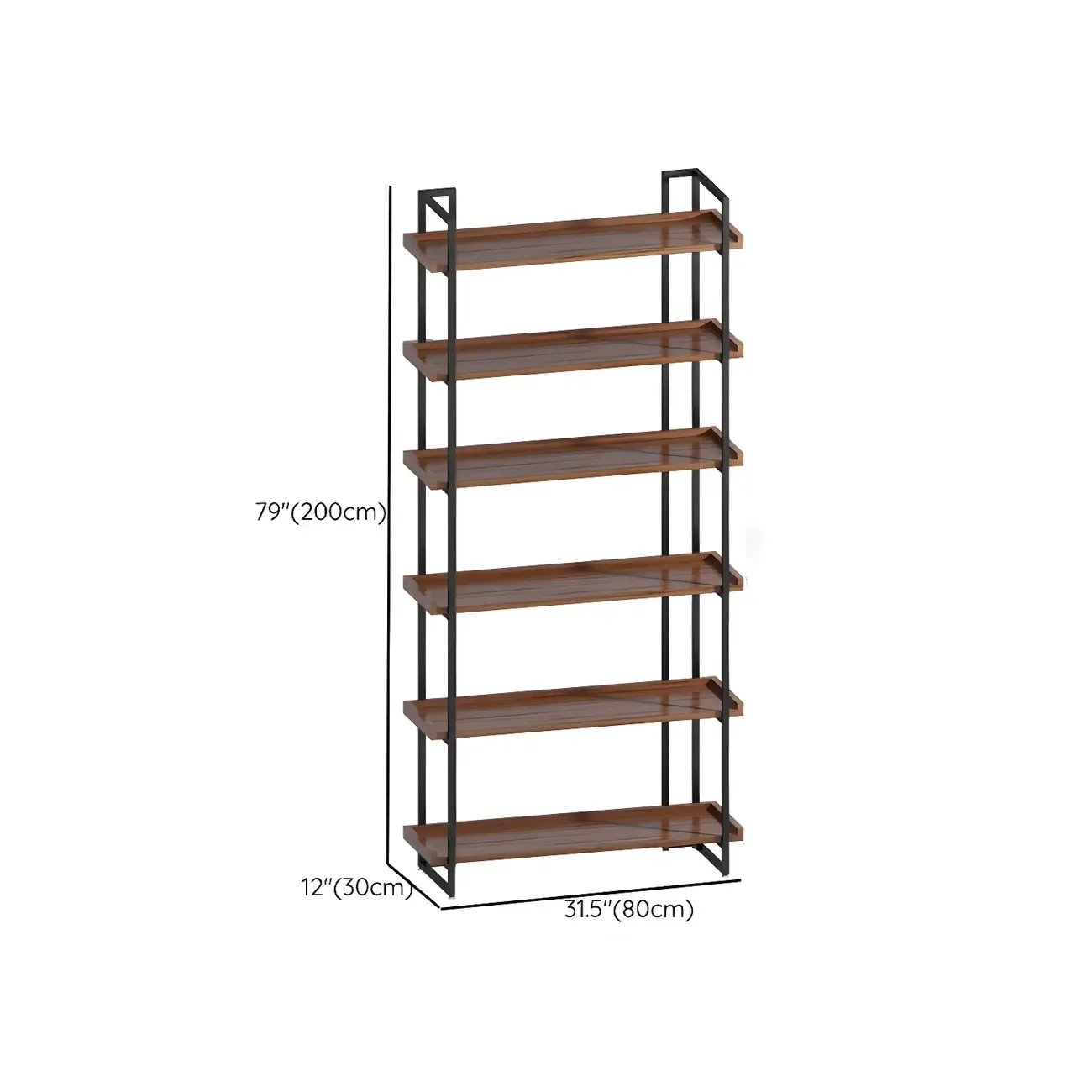 5-Shelf Industrial Metal &Wood Brown Display Bookcase Image - 19
