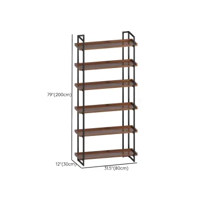 5-Shelf Industrial Metal &Wood Brown Display Bookcase Image - 19