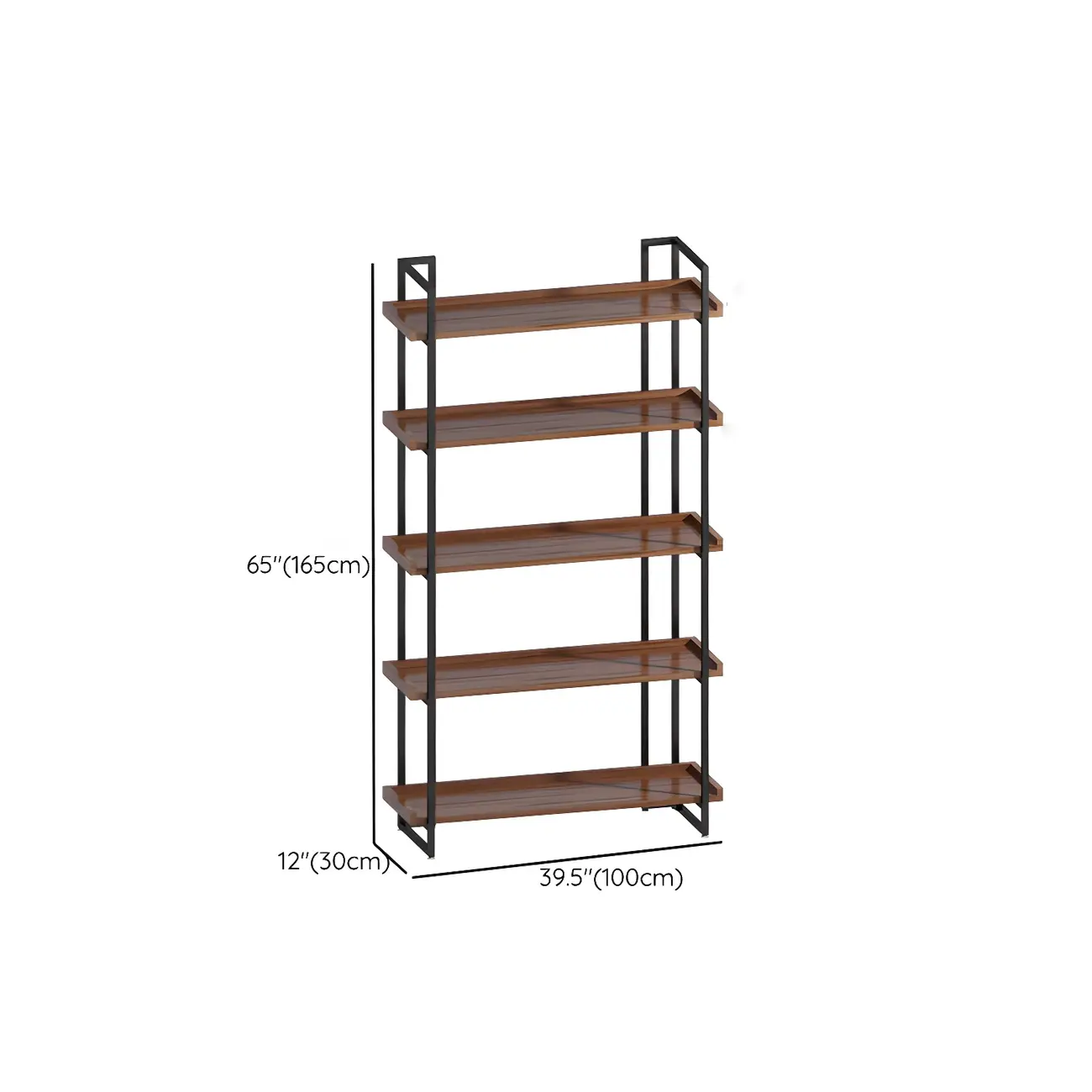 5-Shelf Industrial Metal &Wood Brown Display Bookcase Image - 20 | homeyfad