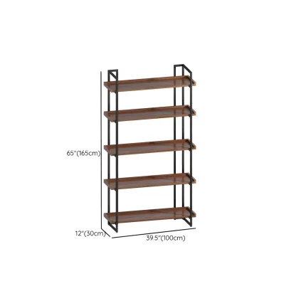5-Shelf Industrial Metal &Wood Brown Display Bookcase Image - 20
