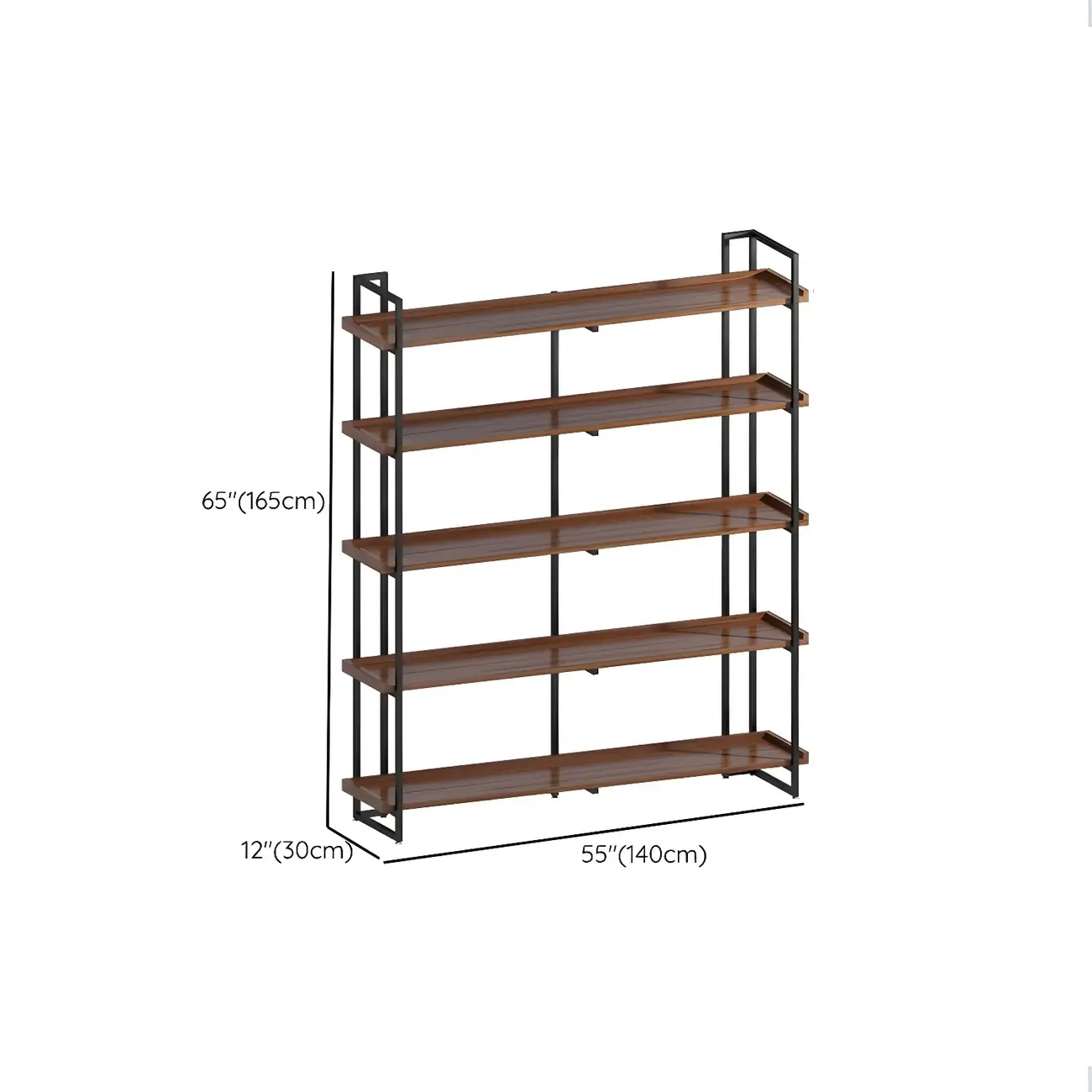 5-Shelf Industrial Metal &Wood Brown Display Bookcase Image - 22