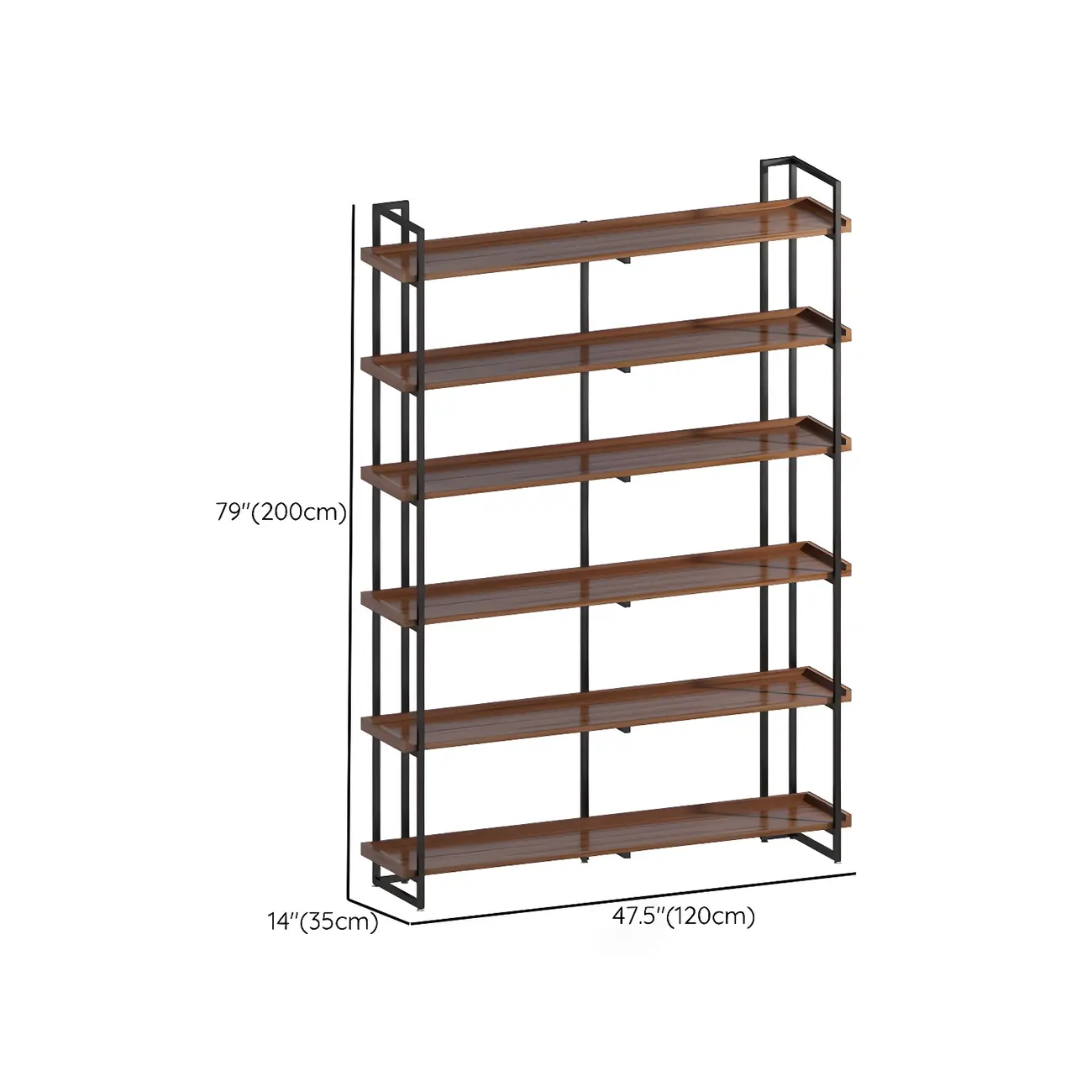 5-Shelf Industrial Metal &Wood Brown Display Bookcase Image - 23 | homeyfad