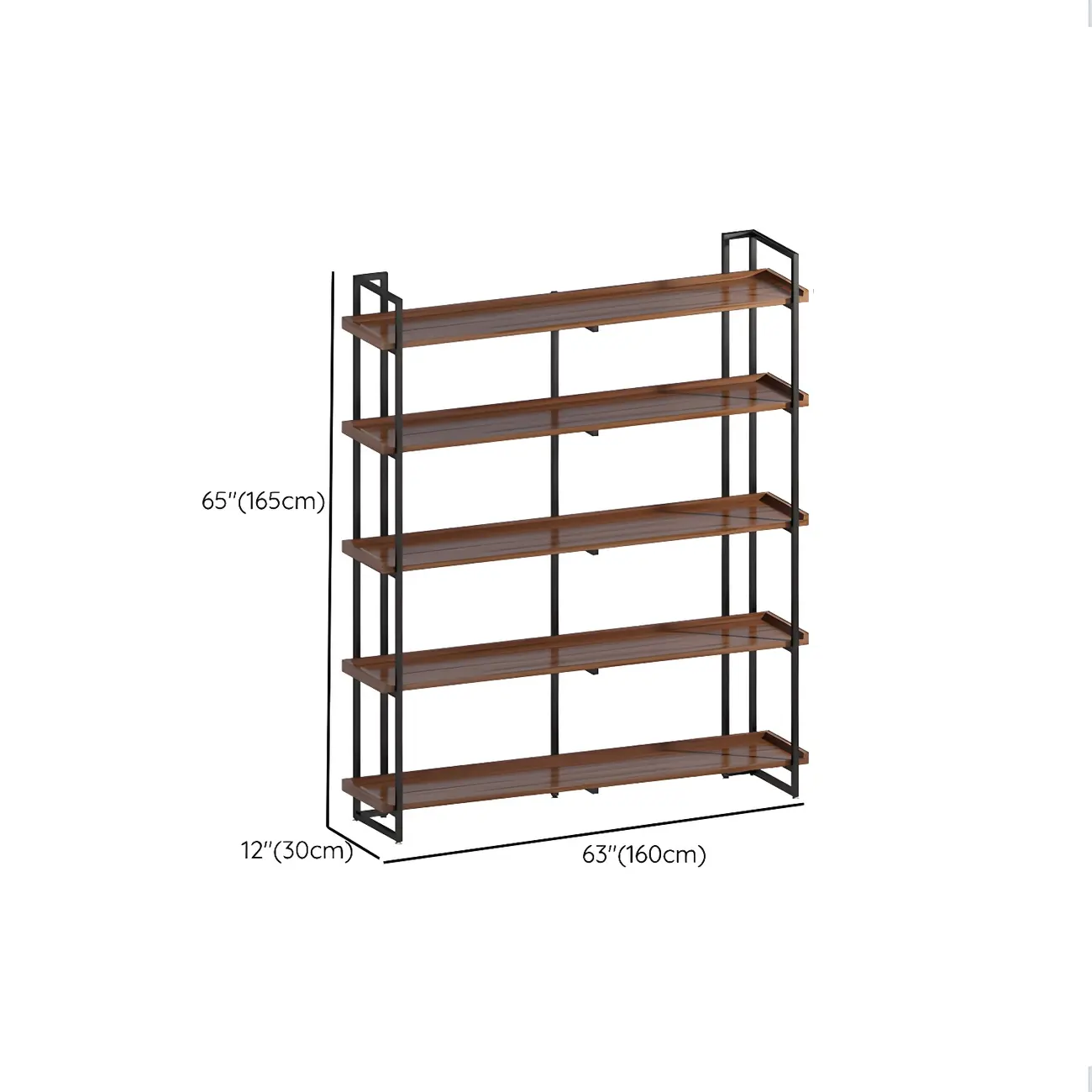 5-Shelf Industrial Metal &Wood Brown Display Bookcase Image - 28 | homeyfad