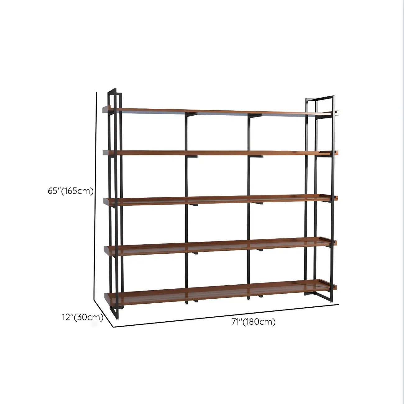 5-Shelf Industrial Metal &Wood Brown Display Bookcase Image - 29