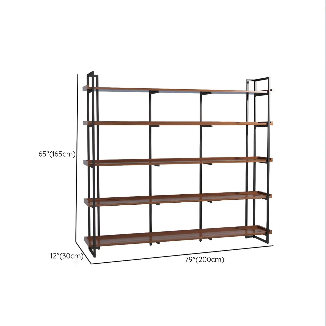 5-Shelf Industrial Metal &Wood Brown Display Bookcase Image - 30 | homeyfad