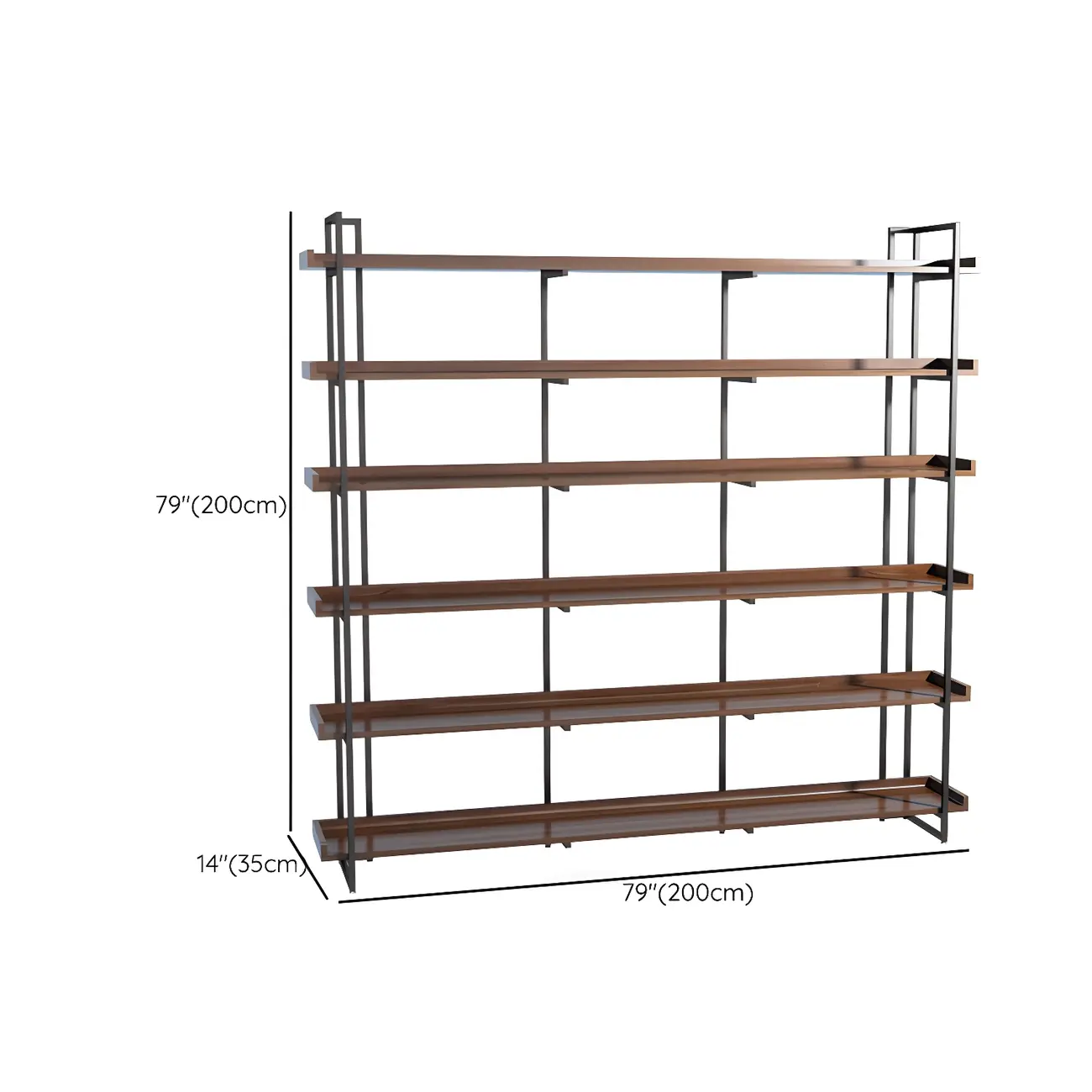 5-Shelf Industrial Metal &Wood Brown Display Bookcase Image - 31 | homeyfad