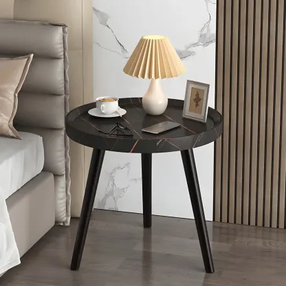 Modern Round Walnut Finish Open Type Nightstand Image - 6