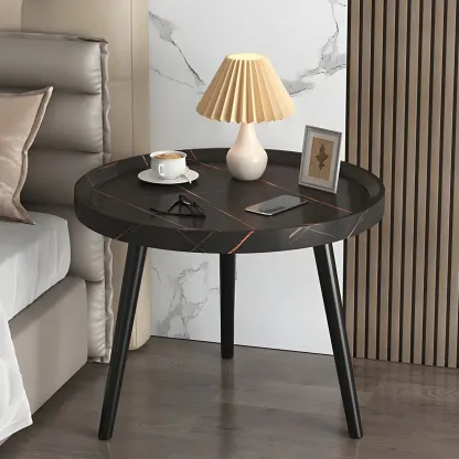 Modern Round Walnut Finish Open Type Nightstand Image - 8