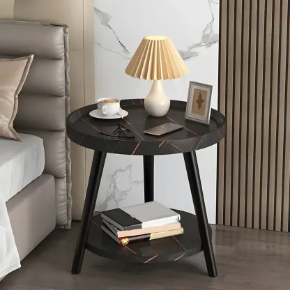 Modern Round Walnut Finish Open Type Nightstand Image - 9