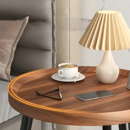 Modern Round Walnut Finish Open Type Nightstand Image - 22