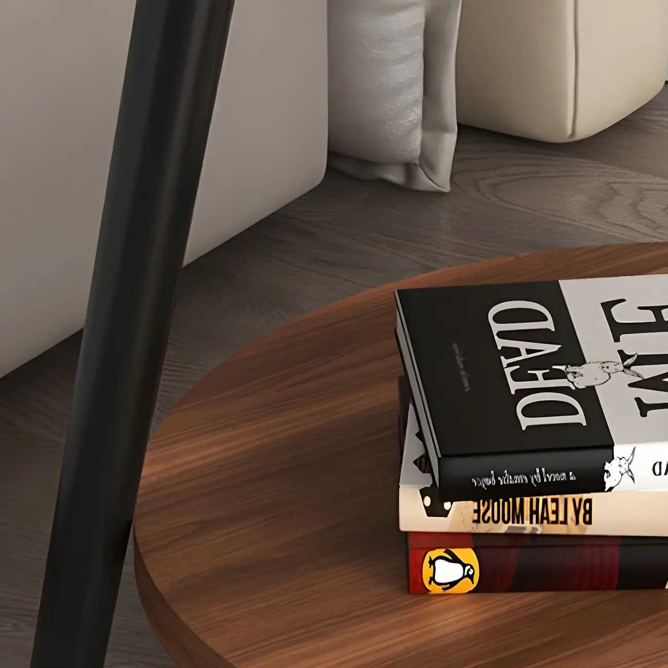 Modern Round Walnut Finish Open Type Nightstand Image - 25 | homeyfad