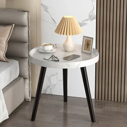 Modern Round Walnut Finish Open Type Nightstand Image - 11