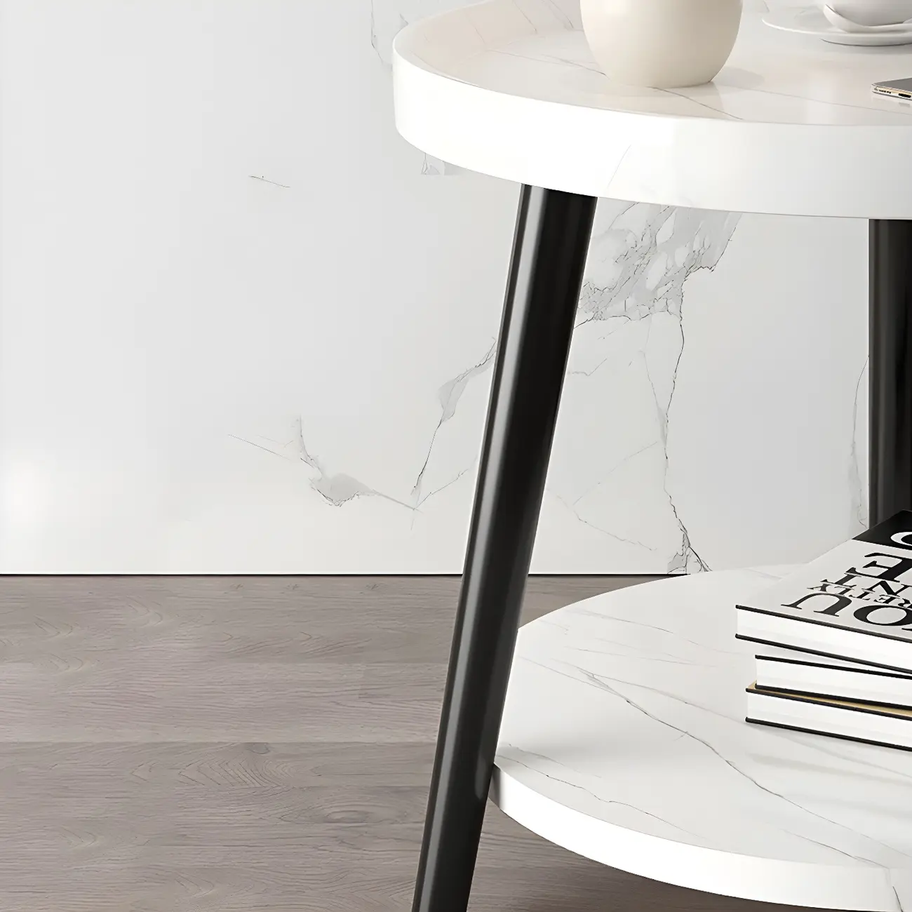 Modern Round Walnut Finish Open Type Nightstand Image - 23 | homeyfad