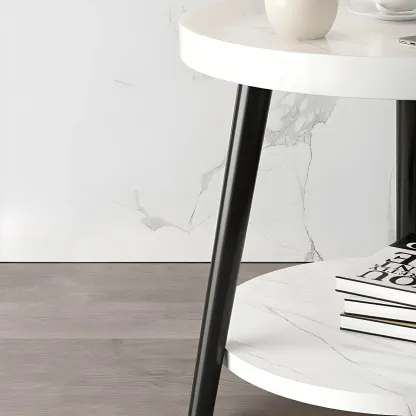 Modern Round Walnut Finish Open Type Nightstand Image - 23