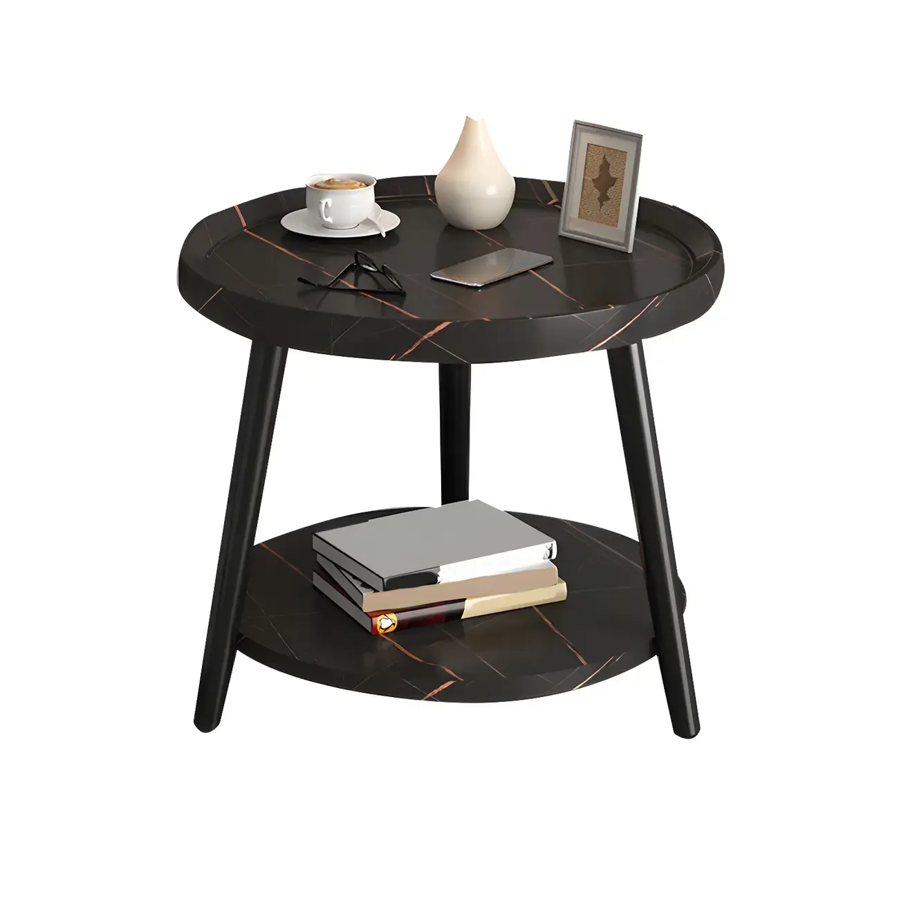 Modern Round Walnut Finish Open Type Nightstand Image - 31