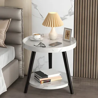 Modern Round Walnut Finish Open Type Nightstand Image - 2