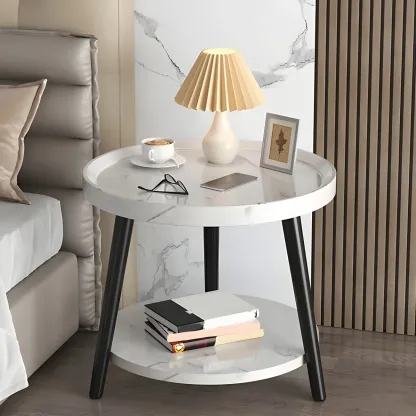 Modern Round Walnut Finish Open Type Nightstand Image - 14