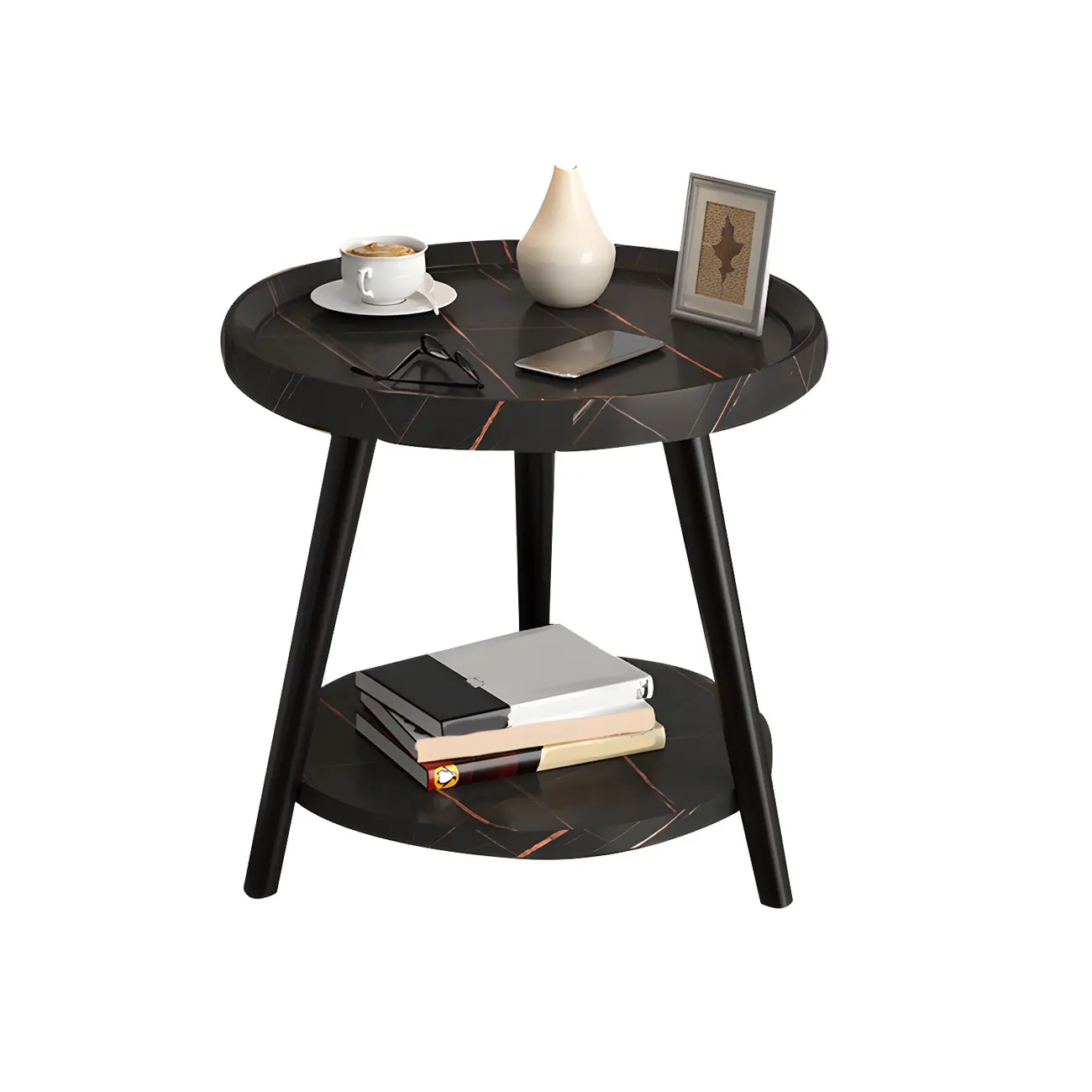 Modern Round Walnut Finish Open Type Nightstand Image - 30 | homeyfad