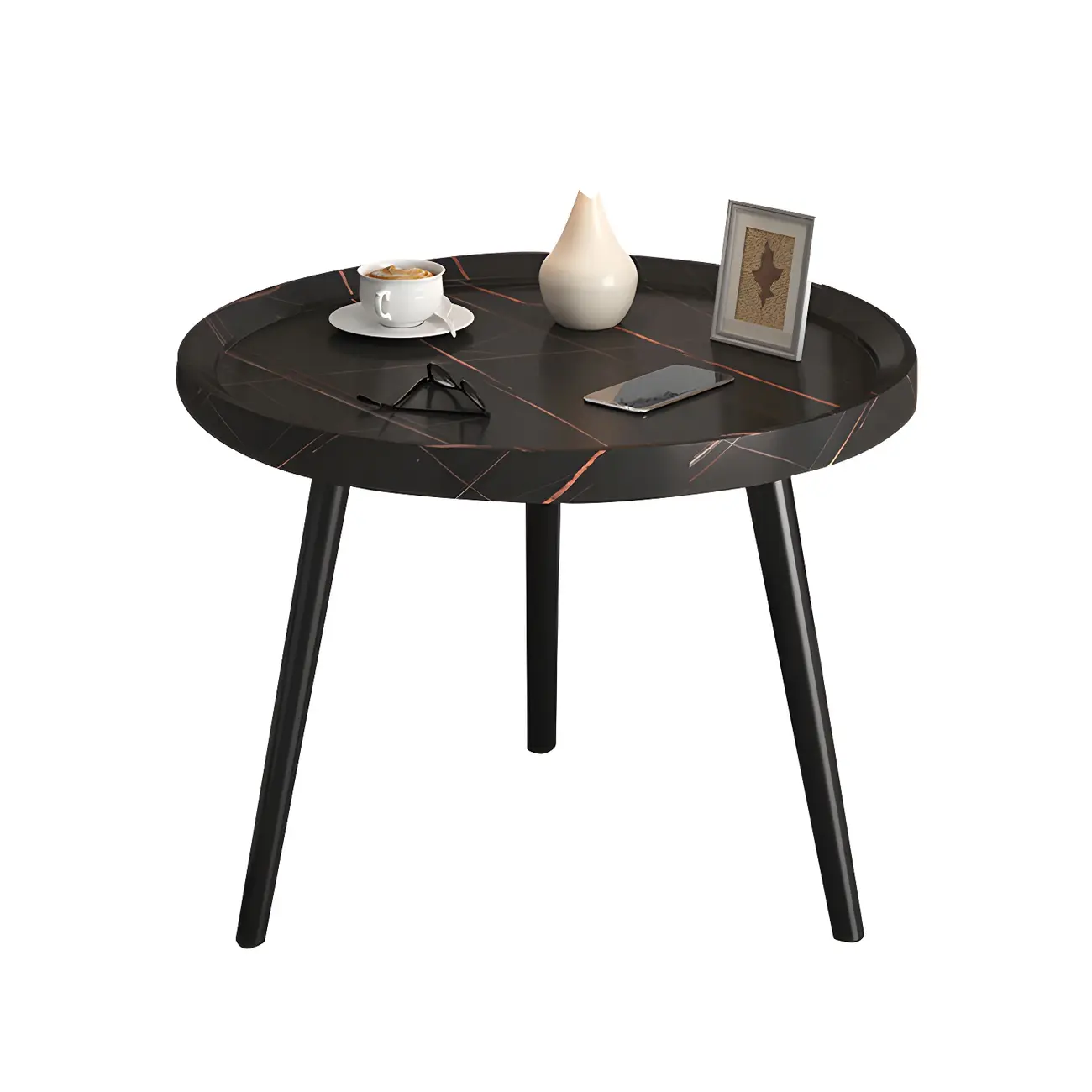 Modern Round Walnut Finish Open Type Nightstand Image - 28 | homeyfad