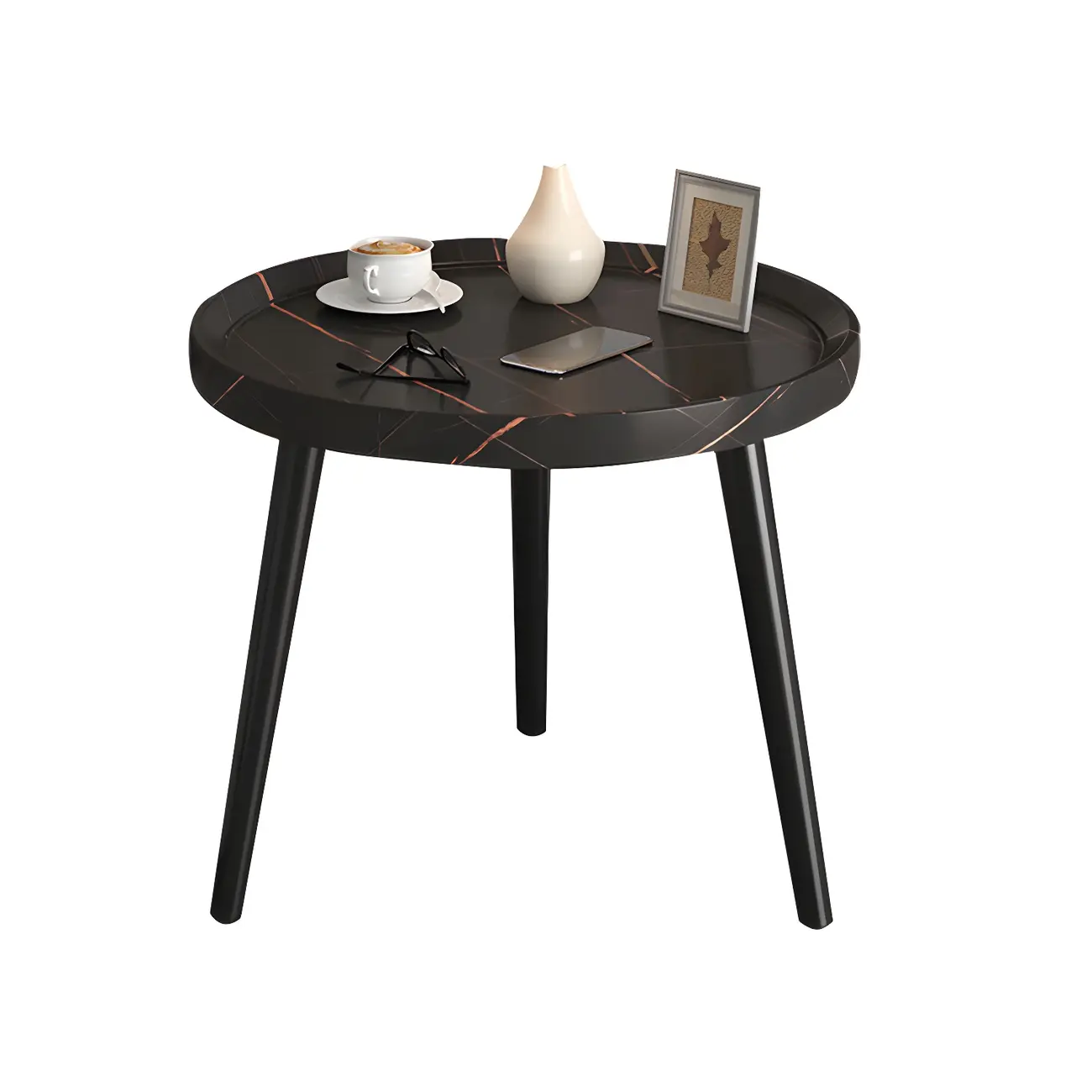 Modern Round Walnut Finish Open Type Nightstand Image - 29 | homeyfad