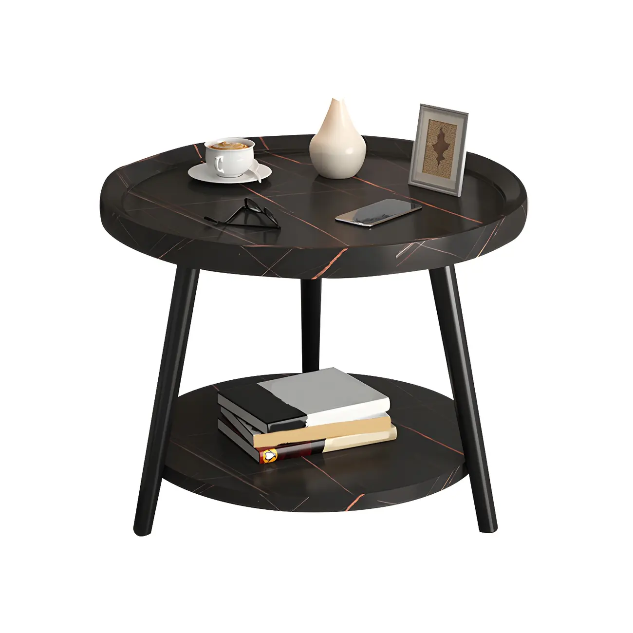 Modern Round Walnut Finish Open Type Nightstand Image - 32 | homeyfad