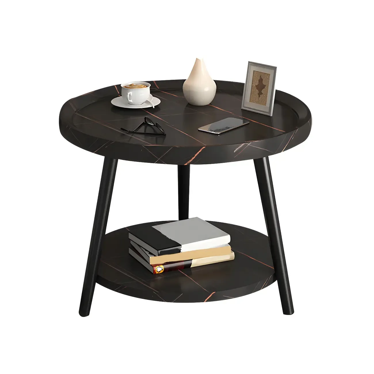 Modern Round Walnut Finish Open Type Nightstand Image - 32