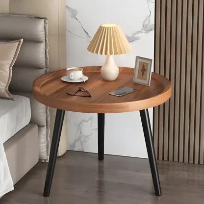 Modern Round Walnut Finish Open Type Nightstand Image - 21