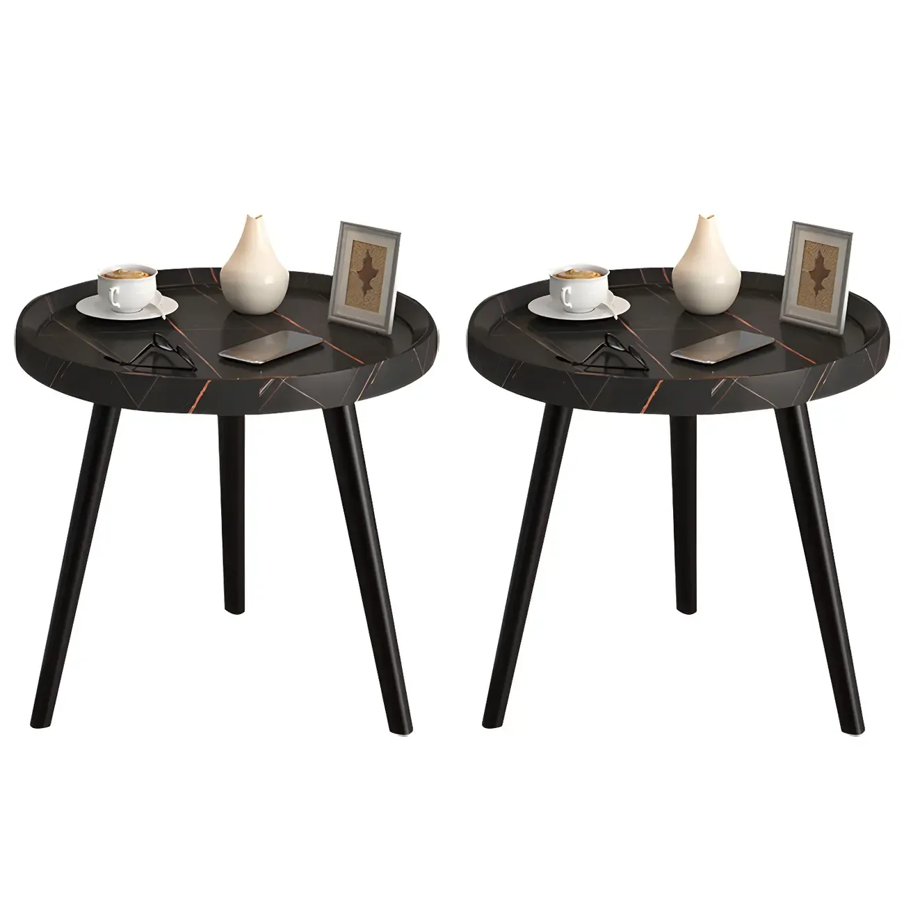 Modern Round Walnut Finish Open Type Nightstand Image - 36