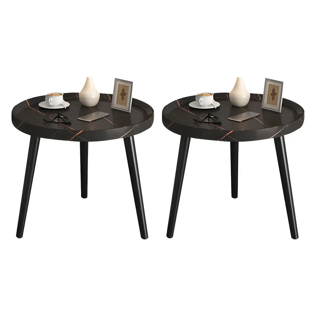 Modern Round Walnut Finish Open Type Nightstand Image - 37