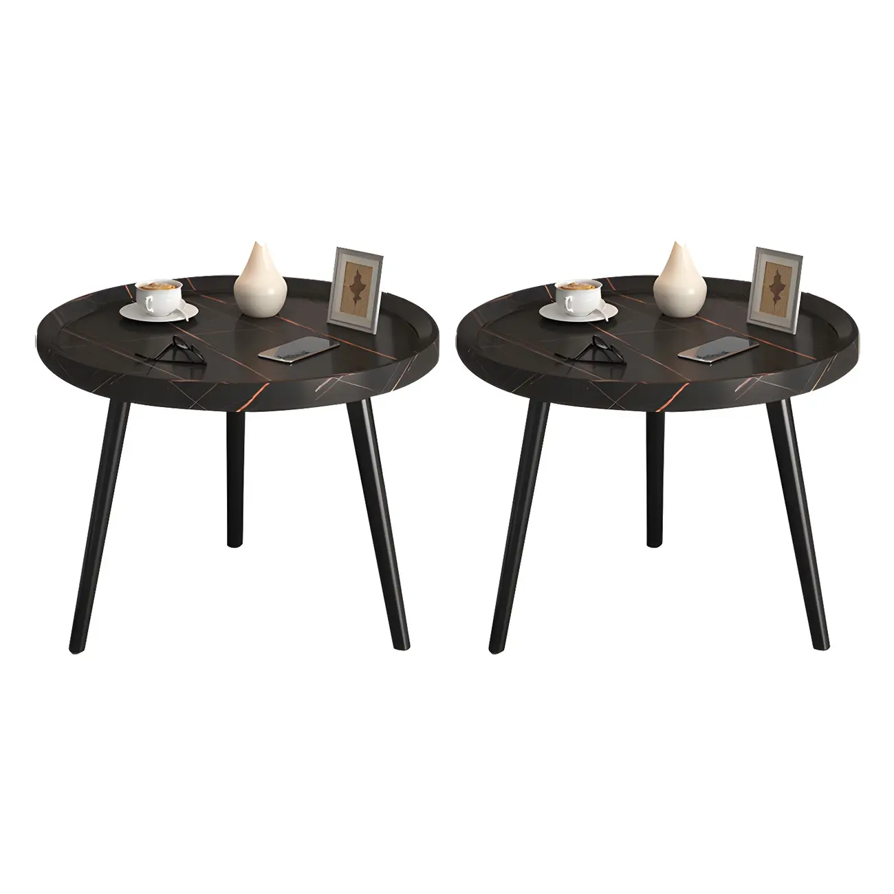 Modern Round Walnut Finish Open Type Nightstand Image - 38 | homeyfad