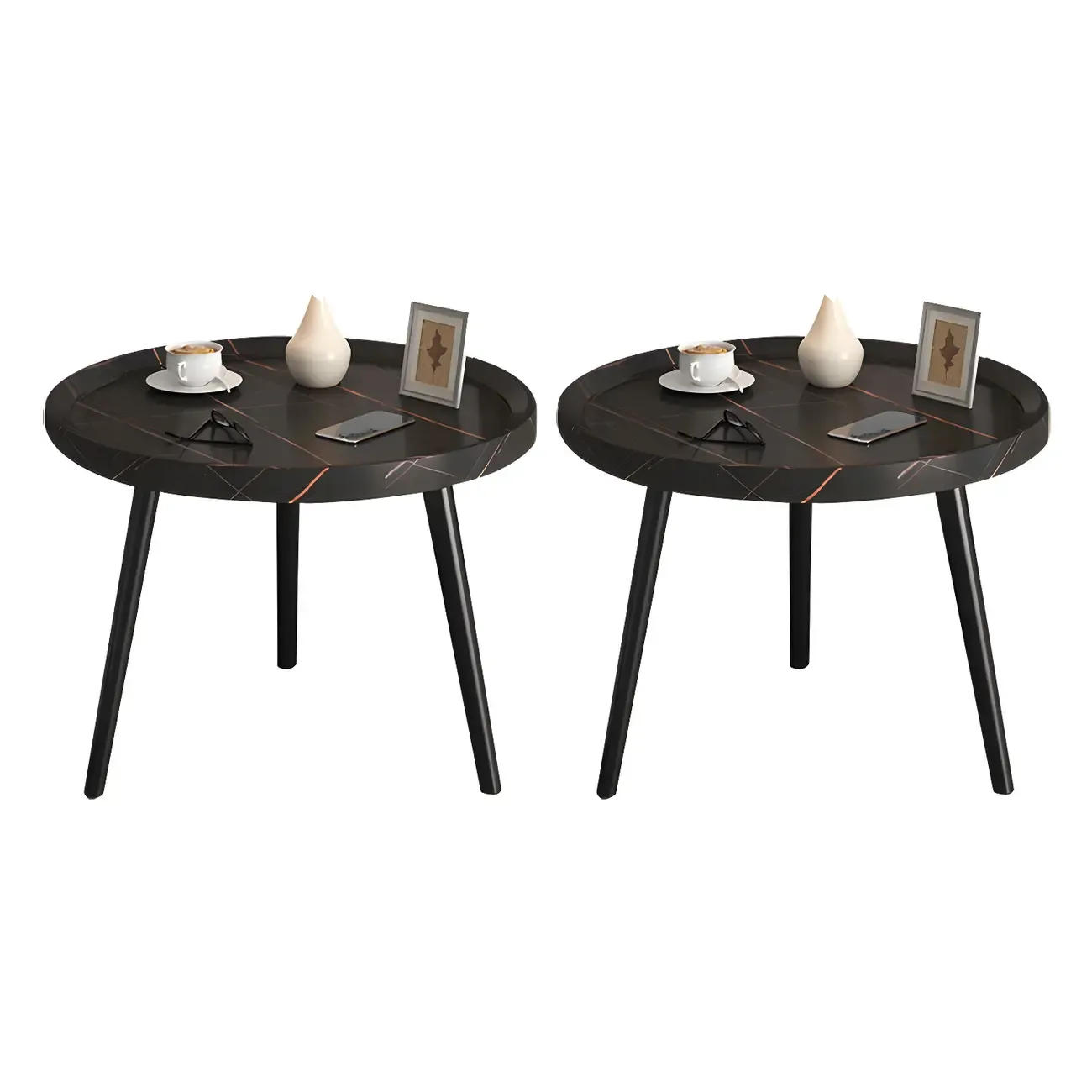 Modern Round Walnut Finish Open Type Nightstand Image - 38