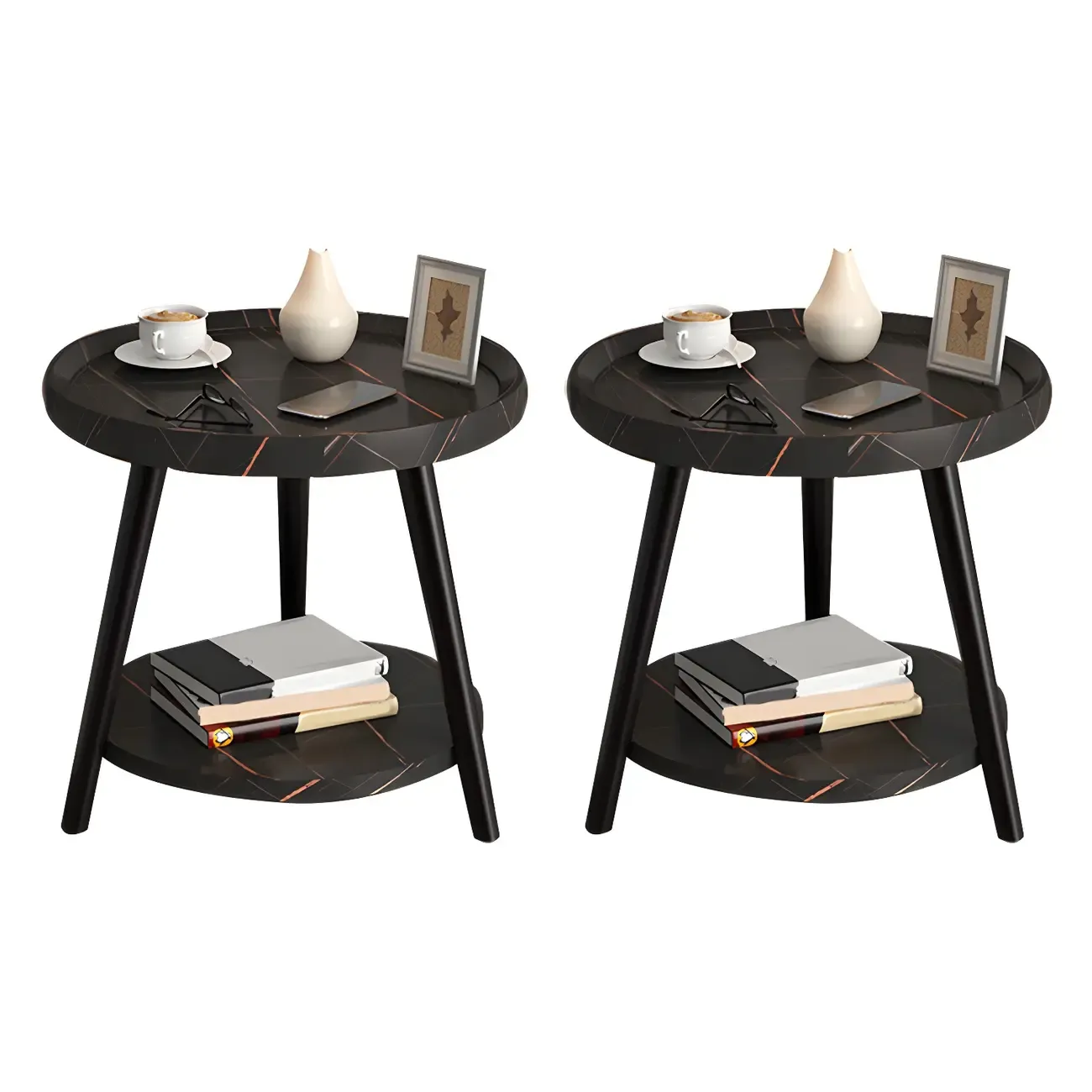 Modern Round Walnut Finish Open Type Nightstand Image - 47